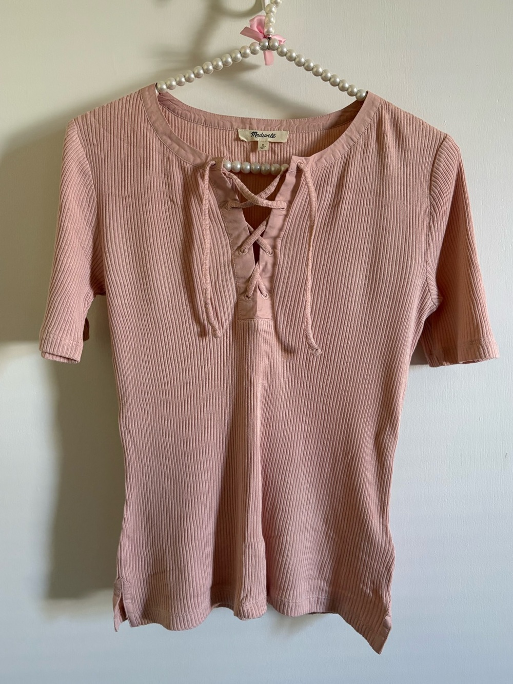 Ribbed Lace-Up Short-Sleeve Tee
